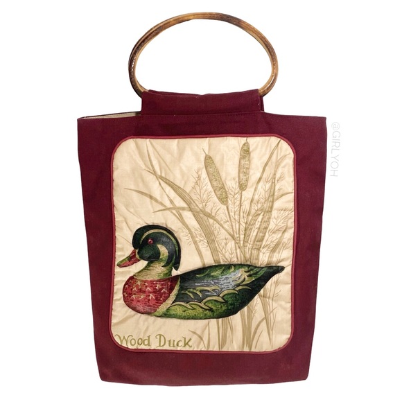 Vintage Puffer Duck Bamboo Handles Tote Purse - Picture 3 of 10